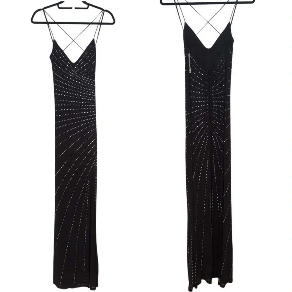 NWT City Studio Black Rhinestone Spaghetti Strap Gown